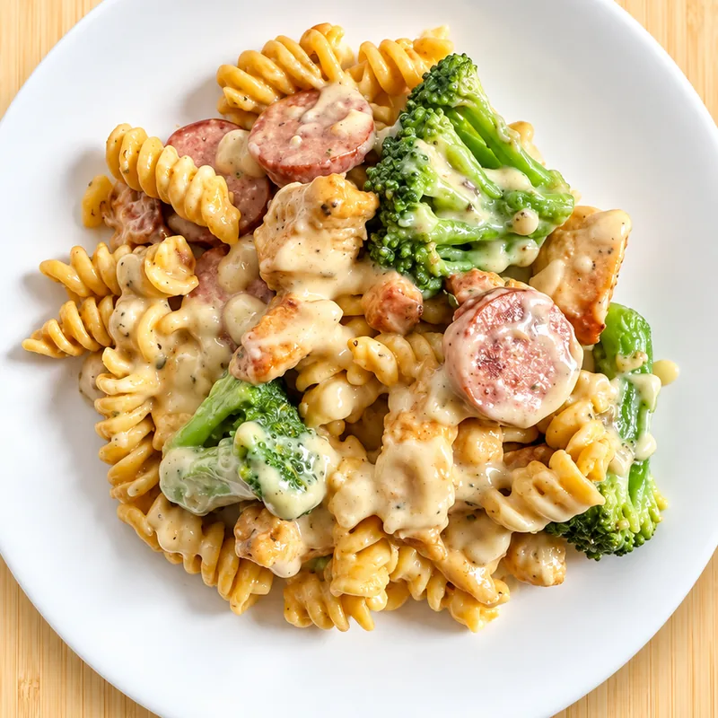Cajun Alfredo Bowl, cooked and plated
