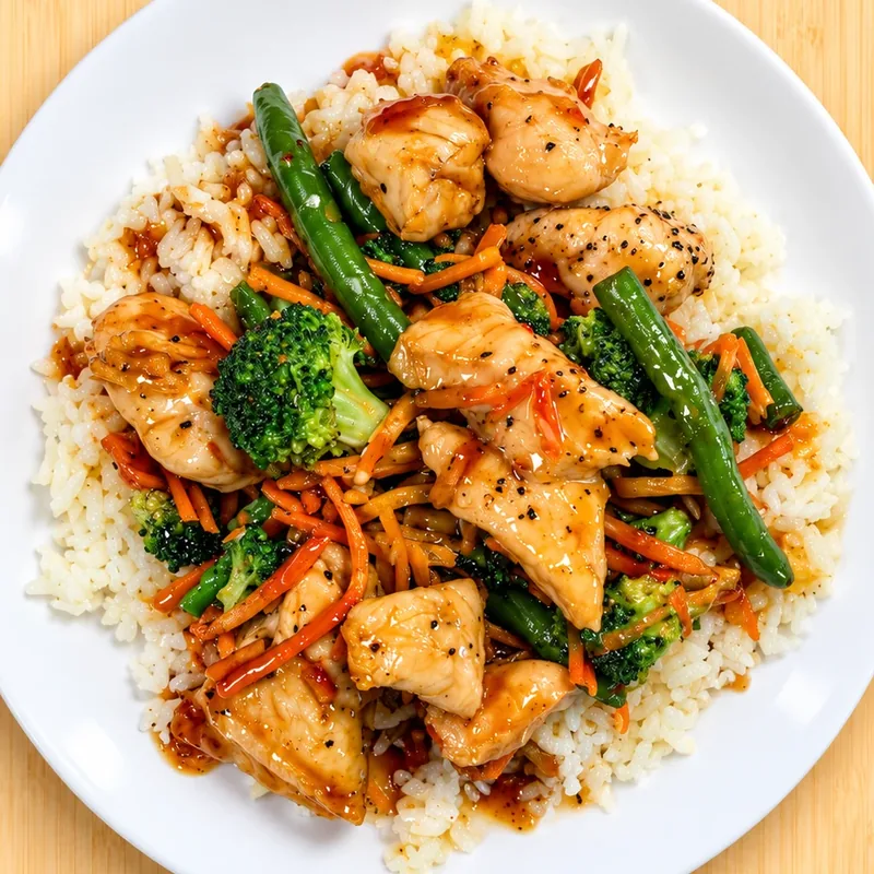 Chicken Teriyaki Bowl, cooked and plated